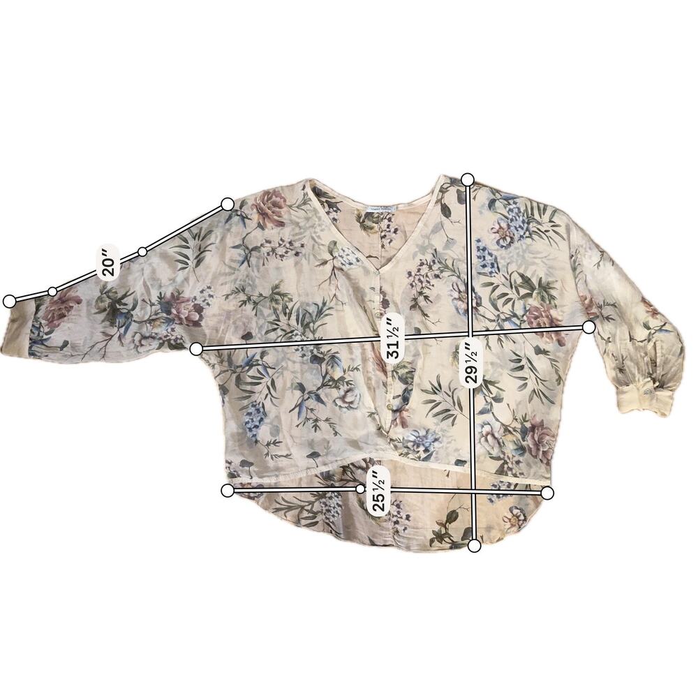 Tempo Paris Tunic Blouse Womens Large Beige Floral Silk Blend V Neck Boho Italy - Picture 3 of 7